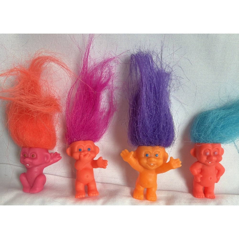 Troll Vintage 1992 Russ Berrie Set of 4 Mini Figures Neon Hair